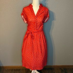 Red Vintage 70s Dress With Tiny Rose Pattern